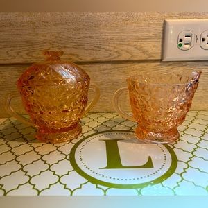 Vintage Pink Depression Glass - Creamer and Sugar Holder